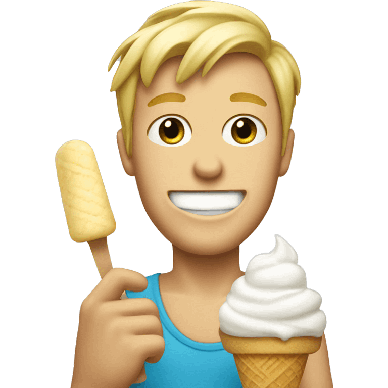 Blond guy eating cream ice cream emoji