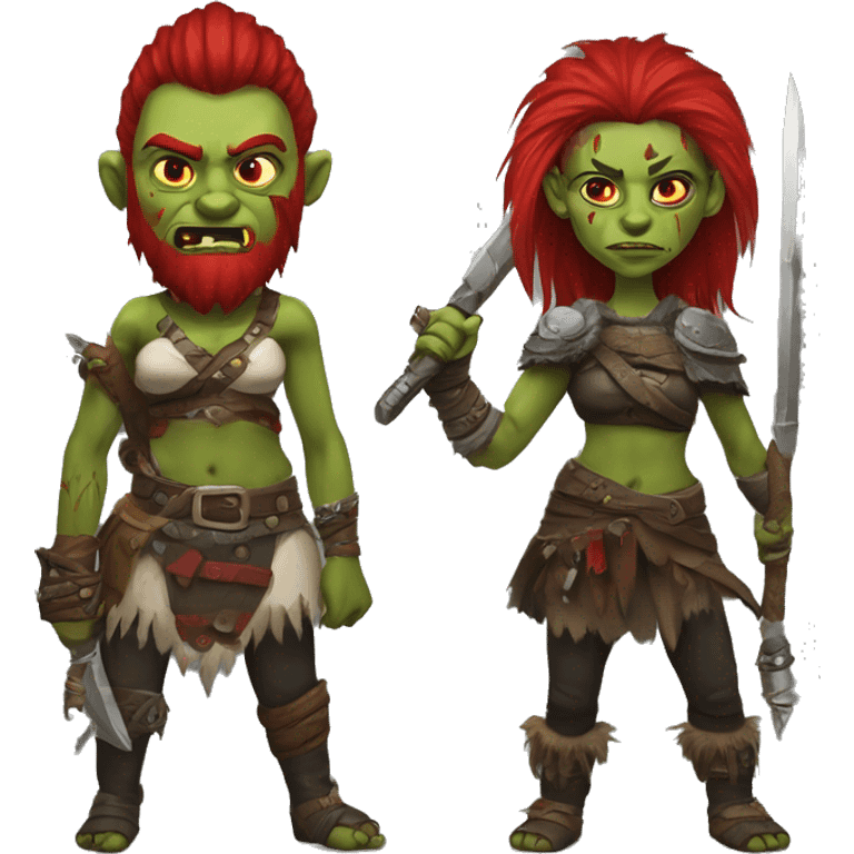 Berserker orc woman with red beard & red mohican with weapon emoji