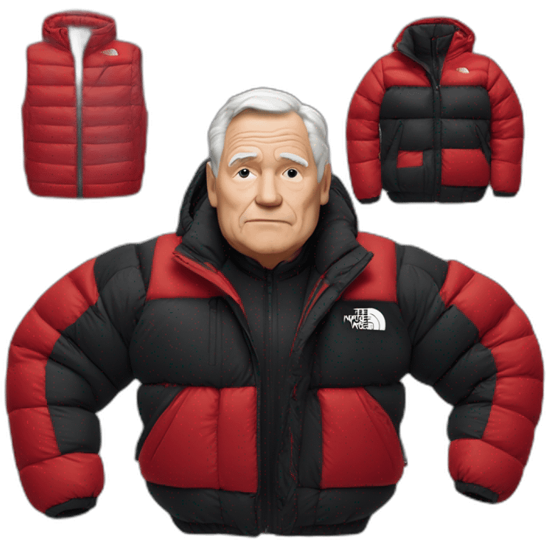 old white man overweight with black and red supreme north face puffy jacket  upper body bust emoji