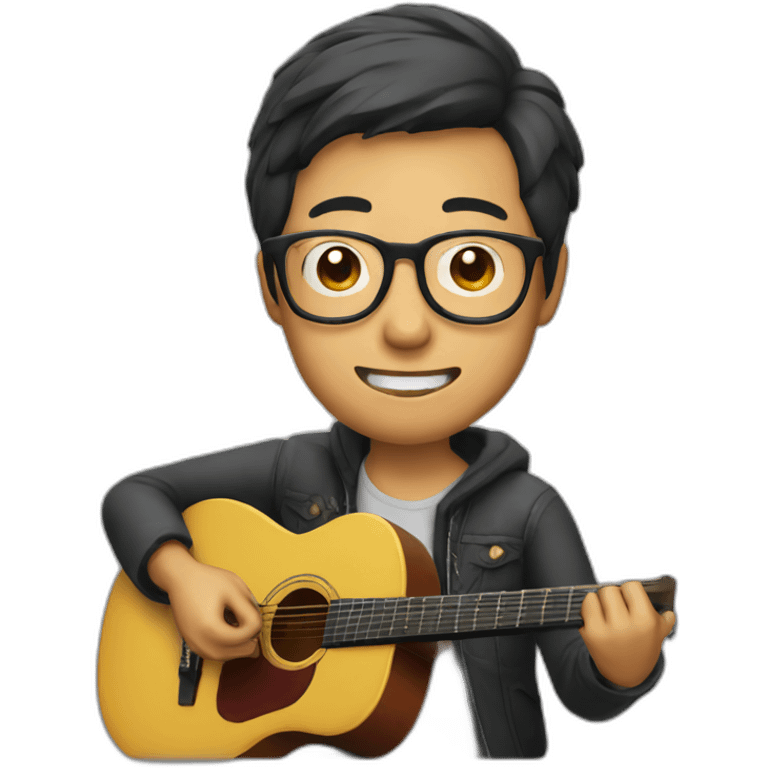 Asian man with glasses playing a guitar emoji