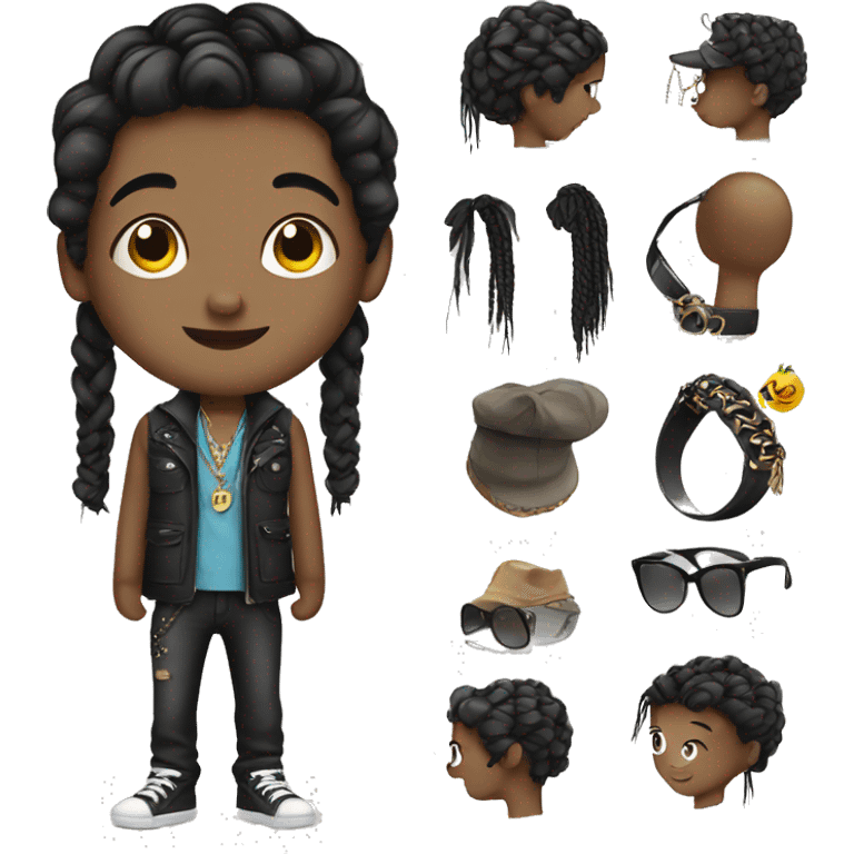 stylish boy with accessories and black braids emoji