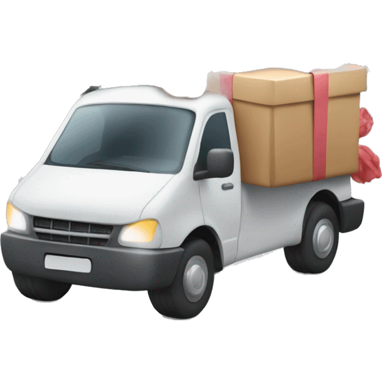 courier with auto delivering gift and flowers  emoji