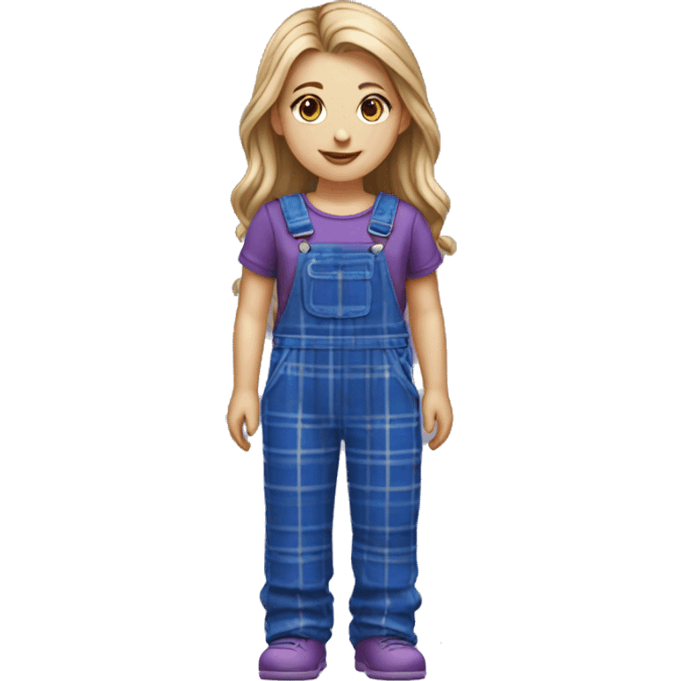 White girl wear a blue purple long plaid tartan overall emoji