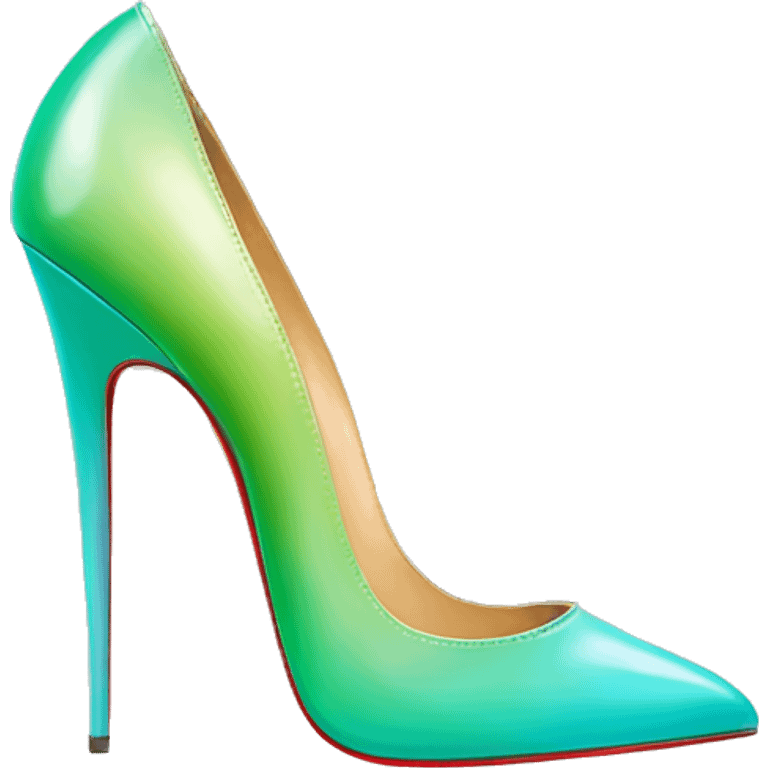 Hyper Realistic top view of a pair of tiffany blue to pistachio green ombre 
Louboutin stiletto high heel shoes. emoji