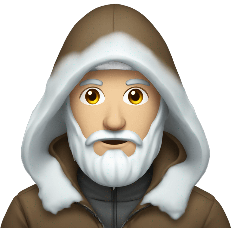 Russian man with beard in a hood covered with snow and ice emoji