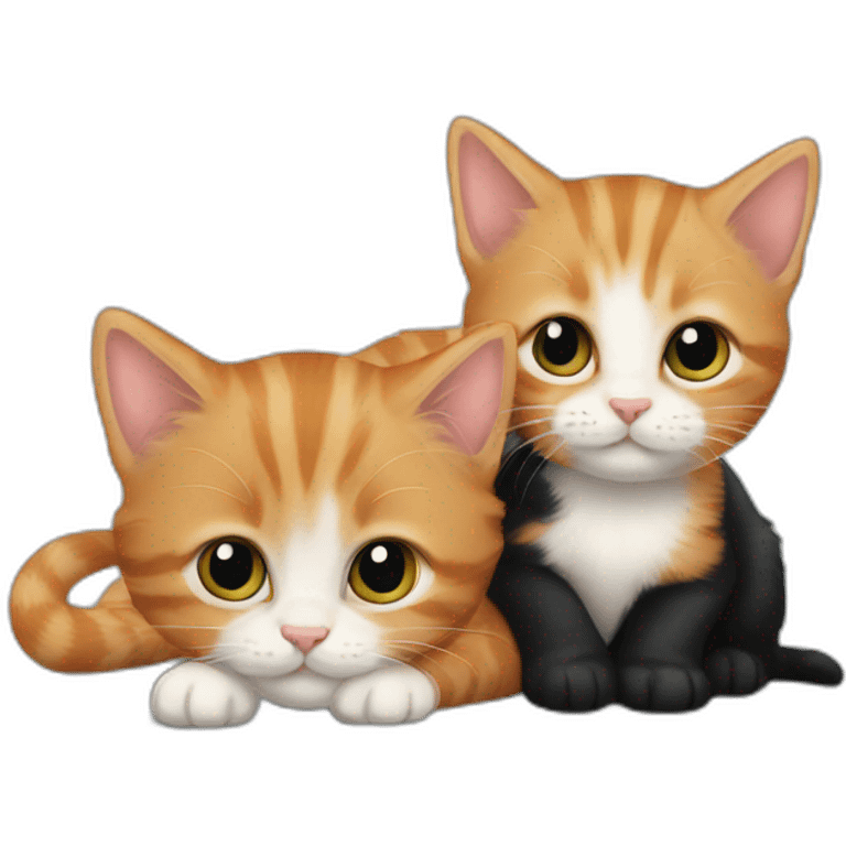 ginger kitten and black kitten cuddling  emoji