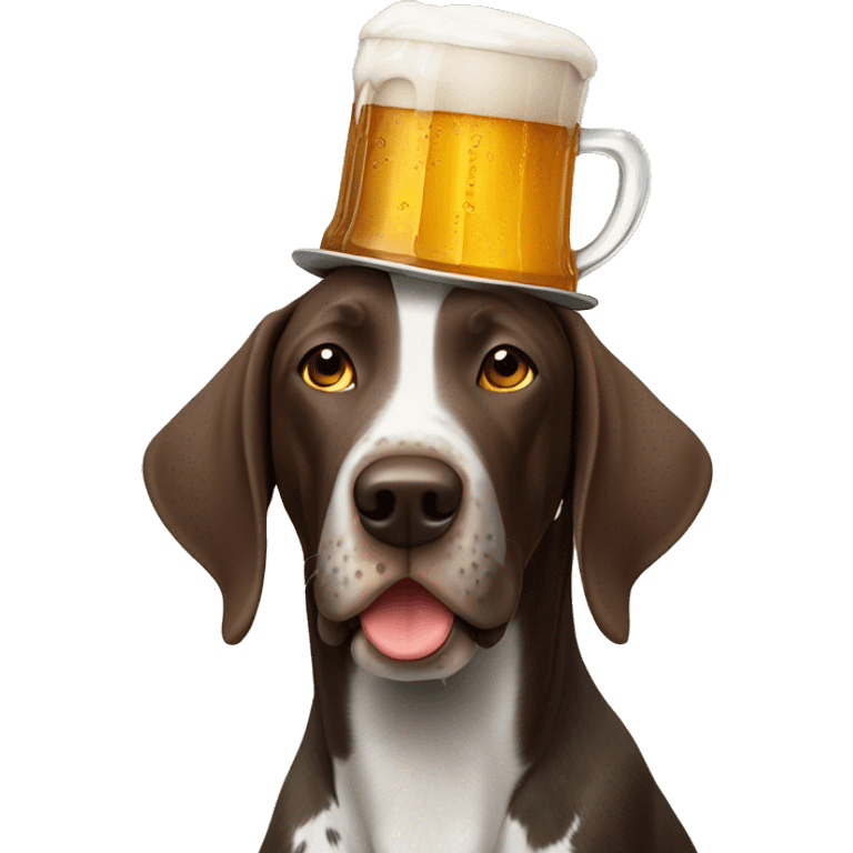 German shorthair with beer mug on head emoji