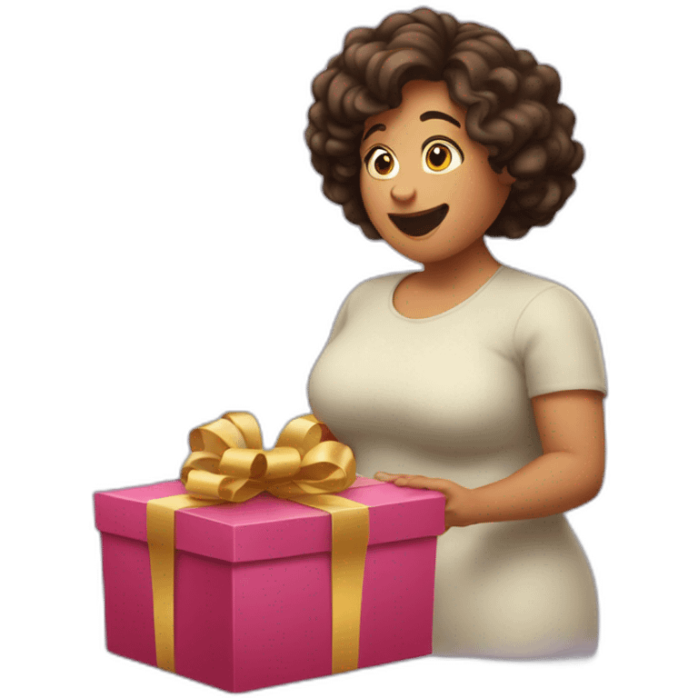 overweight latin woman opening a gift emoji