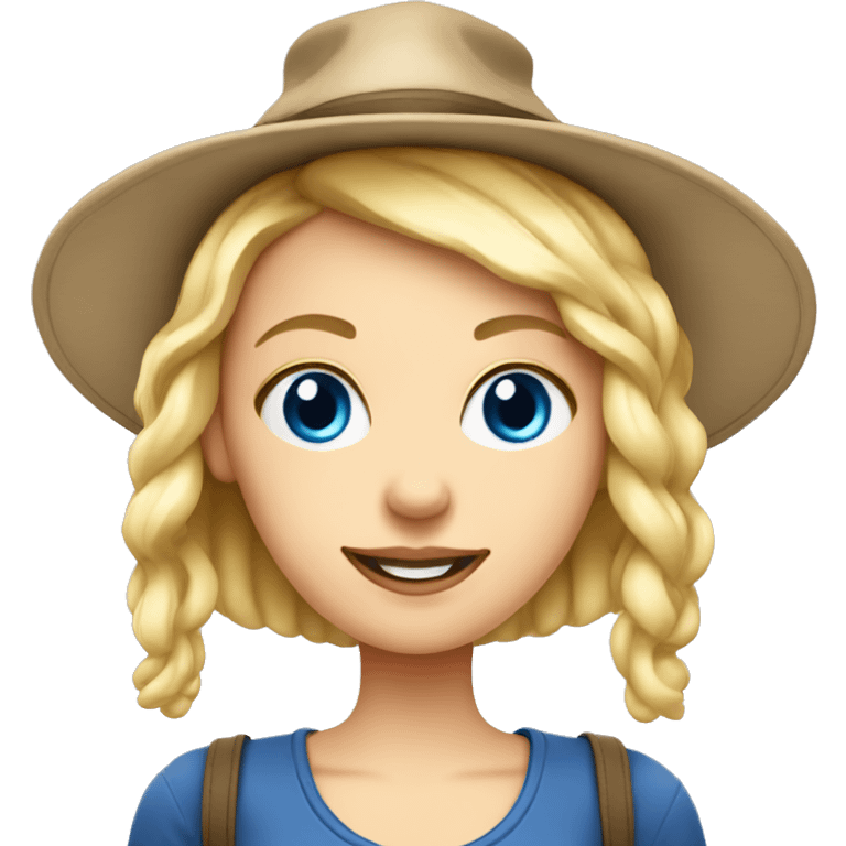 white girl, blonde , with blue eyes has in hat onion emoji