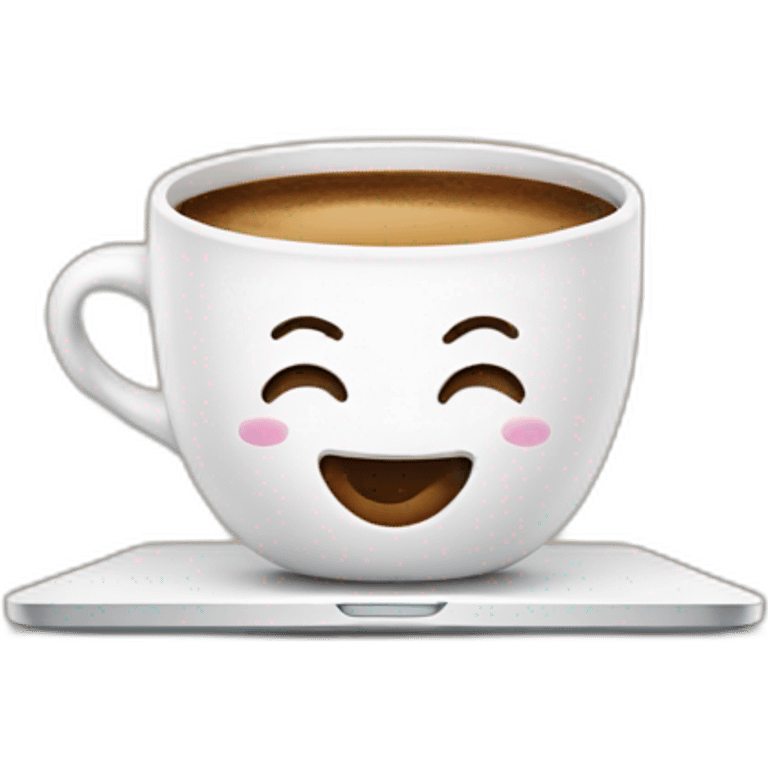 smiling coffee cup behind a laptop emoji