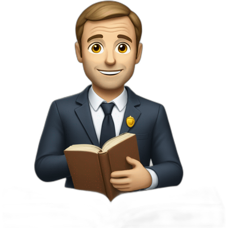 Macron as a teacher with a book on his hand emoji