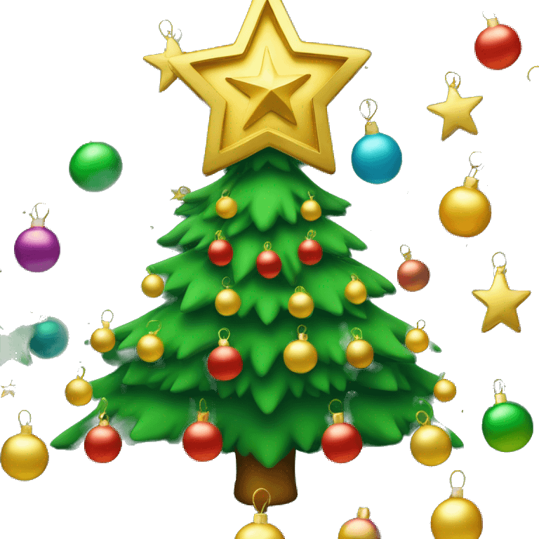 Green Christmas tree with rainbow baubles and gold star on top emoji