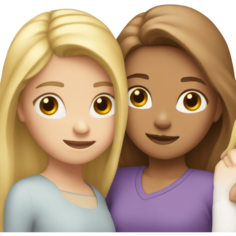 sisters hugging, one blond hair and one brown hair  emoji