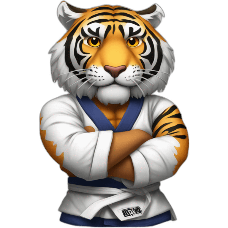 Tiger with evil face   jiu jitsu with his arms crossed emoji