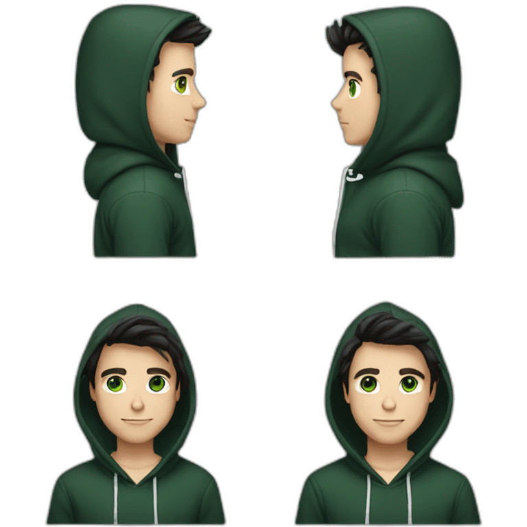 profile white male heart face dirty black tapered hair with dark green eyes and hoodie emoji