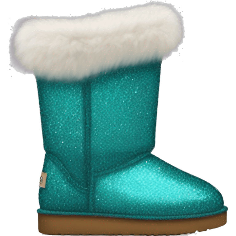 Realistic teal glitter and fur Ugg boots. emoji