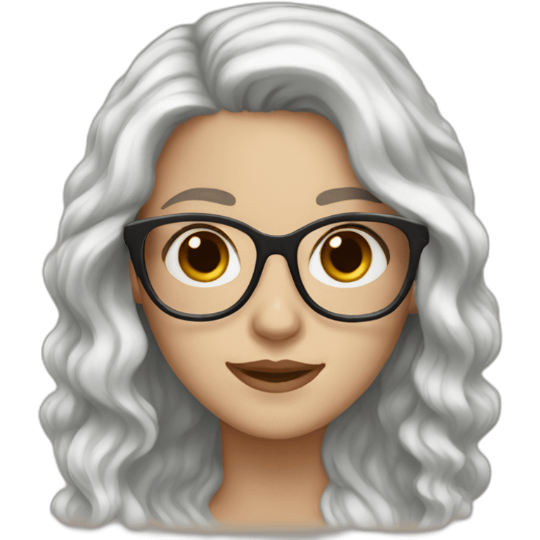 White Girl with wavy dark brown long hair, brown eyes and glasses emoji