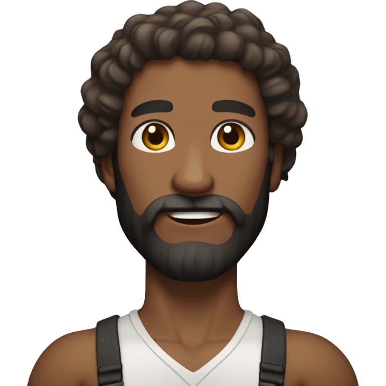 6’5” tall brown skin man with strong arms and strong legs and with curly hair and black beard emoji