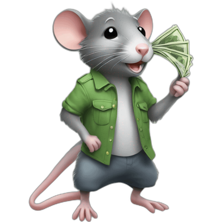 rat holding money and with crocs on his feet emoji