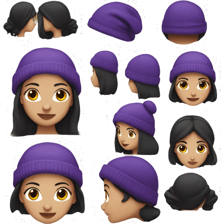 woman with black hair and purple beanie emoji