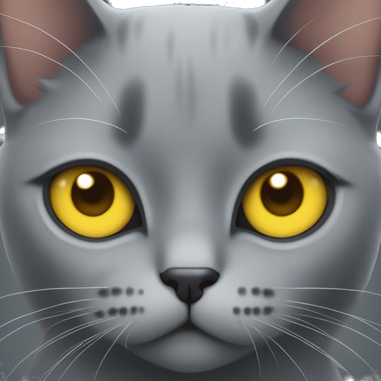 Gray cat with yellow eyes with a mark in left eye emoji