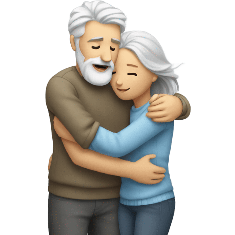 Blonde female friend hug comforting grey haired bearded male friend  emoji