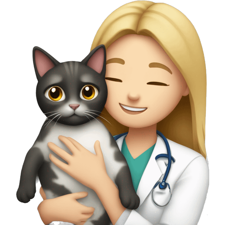 cat cuddles veterinarian girl emoji