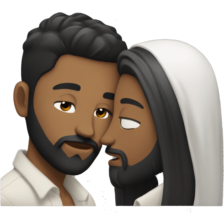 Gay couple kissing one is tan black hair and beard and the other is white black Hair and beard emoji