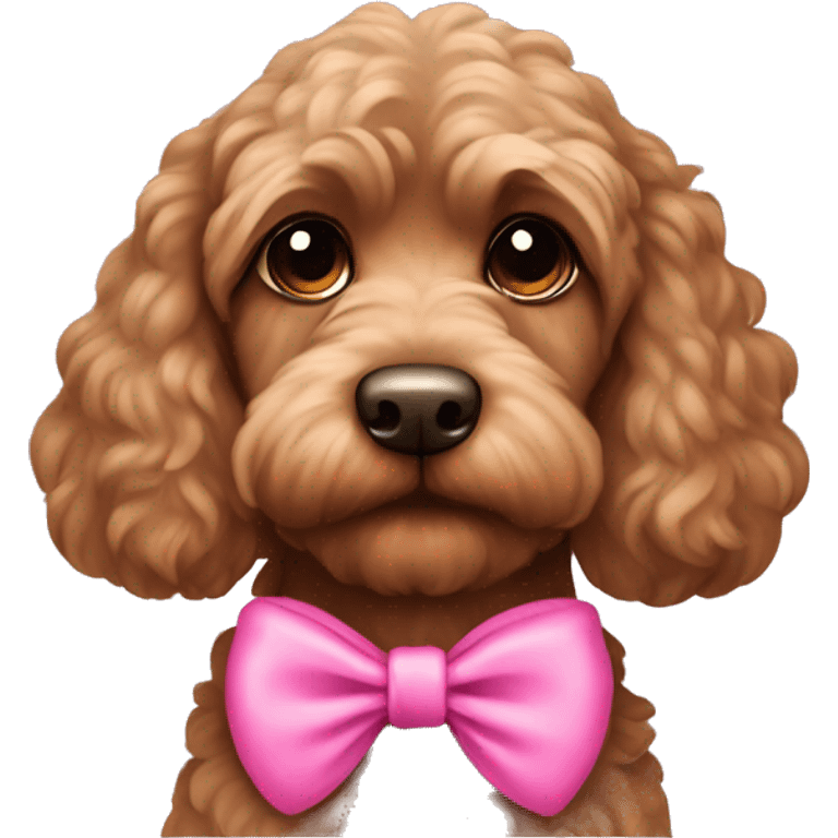 Brown cockapoo with pink bow  emoji