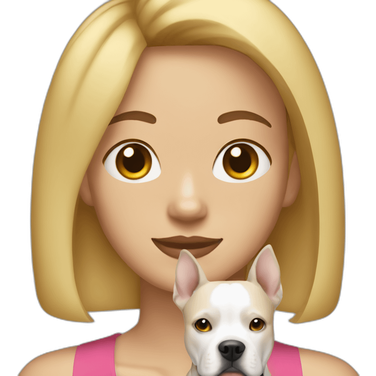 Blond lady with shoulder length bob haircut and a black and white Pitbull emoji