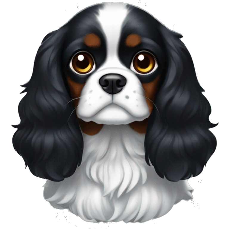 Completely Black cavalier King Charles spaniel with white flash emoji