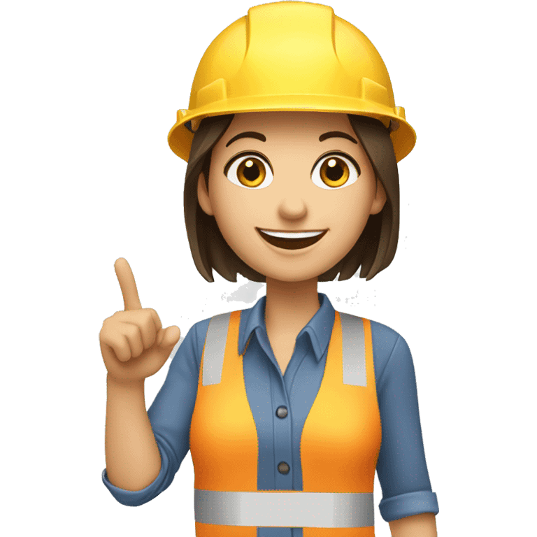 brunette civil engineer smiling and pointing finger emoji