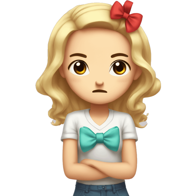 cute animted kawaii girl wth a bow in er hair being angry emoji