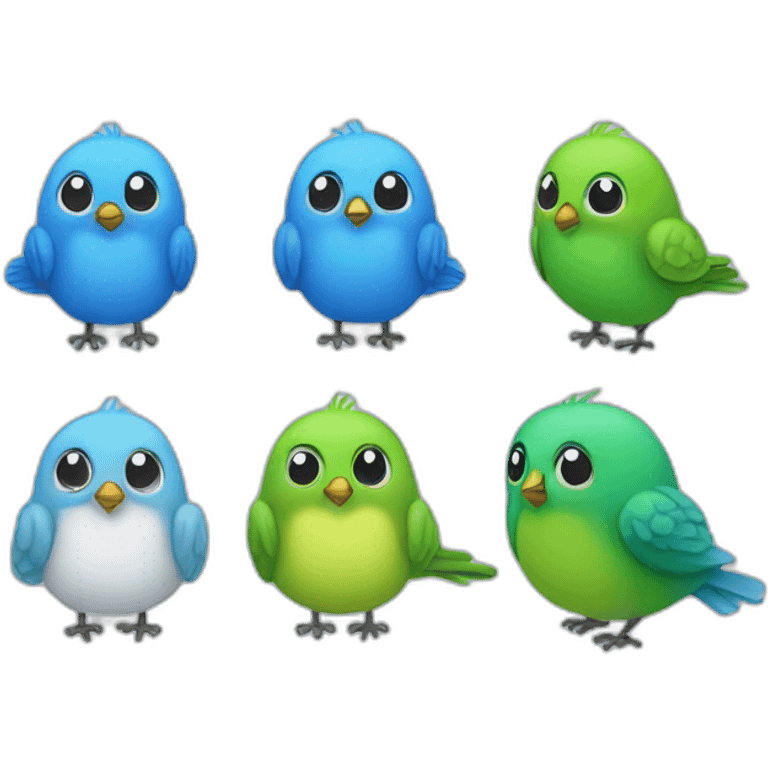 Four Little Bird ( One Green, Two Blue, One White ) emoji