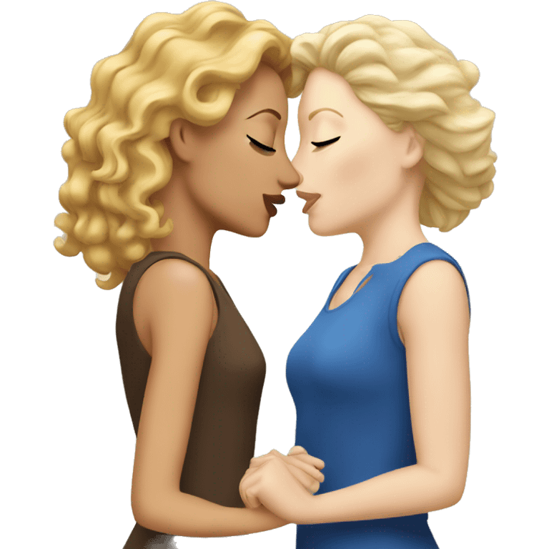  a blonde white woman kissing another white woman with brown curls emoji