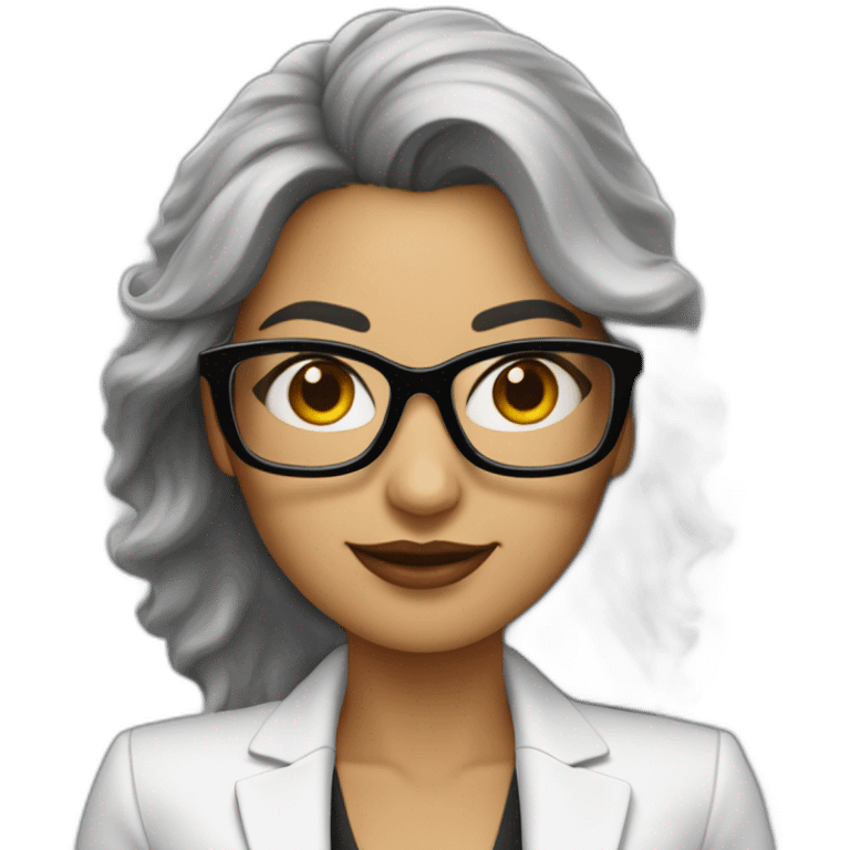 Mujer blanca pelo largo lacio negroemprendedora con blazer y gafas emoji