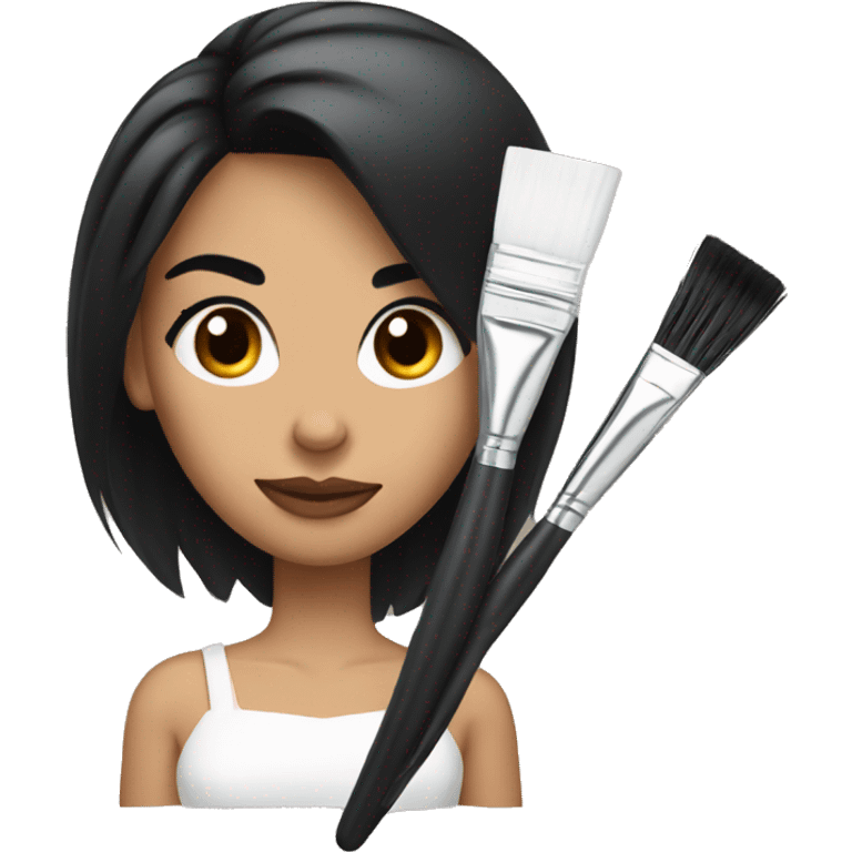 a woman with black hair styling someone eyebrows with a brow brush emoji