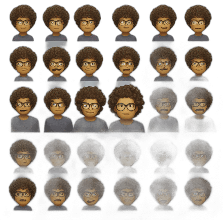 Man with short, curly and wavy hair and glasses. Pretty forehead, and he is a gamer. emoji