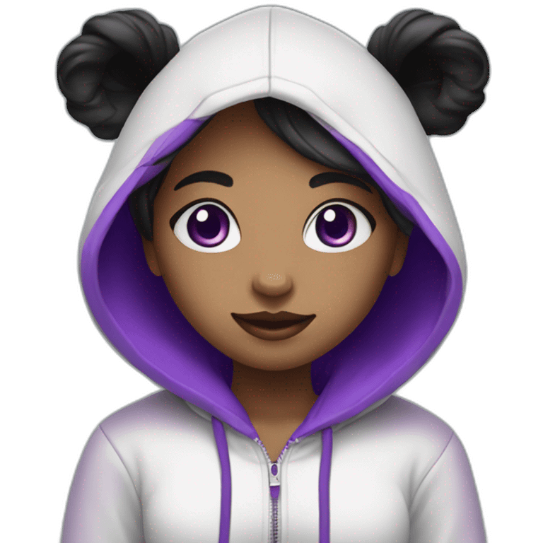 Girl with purple heart eyes in panda hoodie emoji