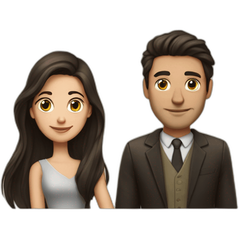 a brunette guy and long dark hair lady with a book emoji