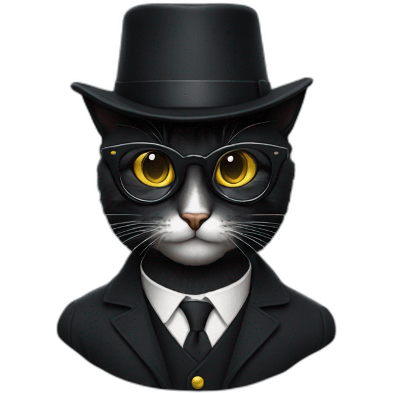 Un Chat noir avec costume lunettes et chapeau noir emoji