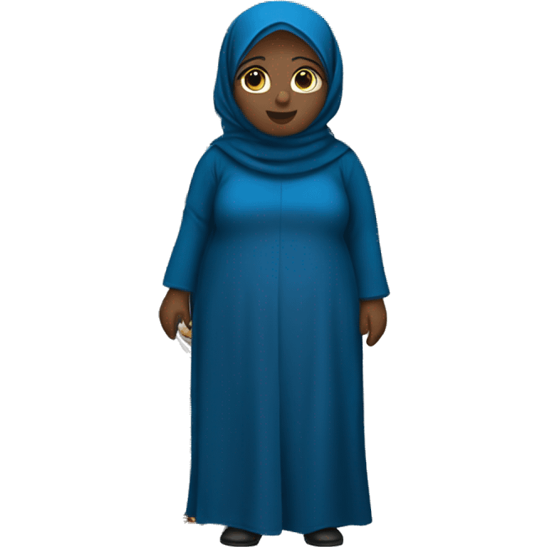 Black chubby Hijabi in blue abaya standing emoji