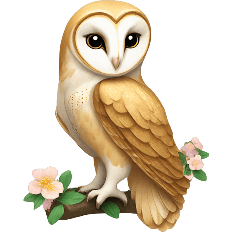 Golden barn owl with floral pattern on wings  emoji