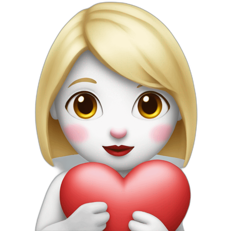 A female rabbit with blonde hair and big red lips, holding a heart emoji