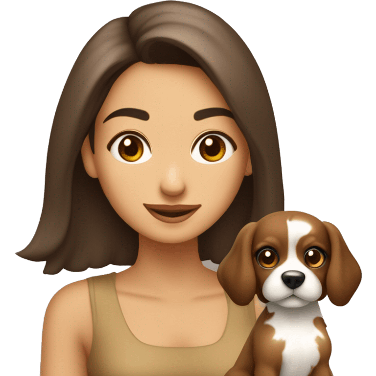 garota morena olho castanhos cabelo no ombro castanho pele bege clara com um cachorro pequeno emoji