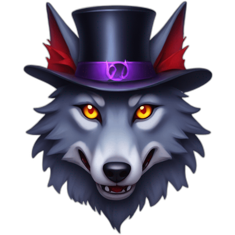 demonic wolf with a pentagram top hat and a mysterious night emoji