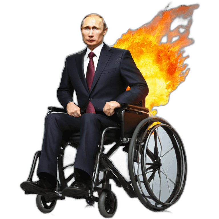 Furious vladimir putin wheelchair jumping in fire emoji