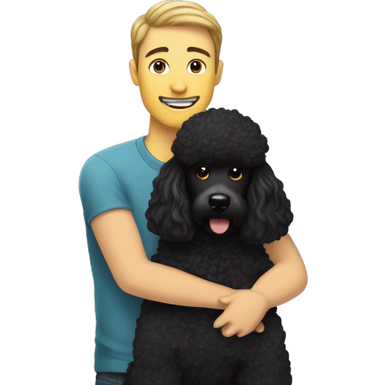  men with black haired and beard hugs her Black-Poodle-Black-dog emoji