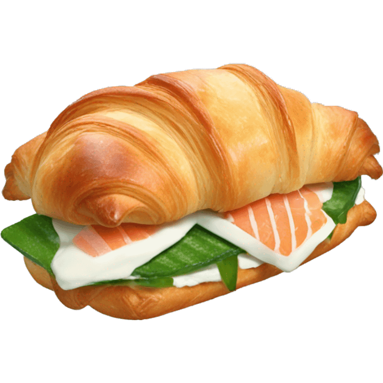 croissant sandwich with cream cheese, rocket, salmon and cucumber emoji