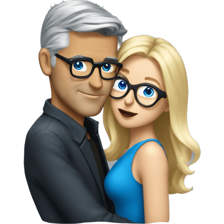 blonde woman with blue eyes and glasses kissing George Clooney  emoji